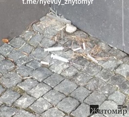 Біля одного з візових центрів у Житомирі на купці валяються шприці