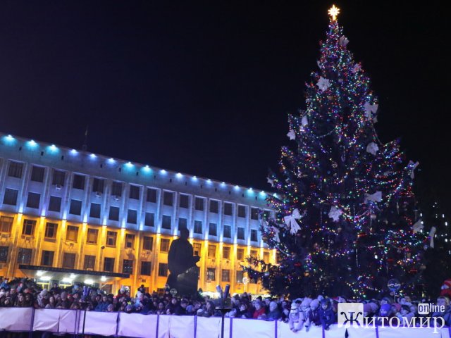 На майдані Корольова у Житомирі засяяла новорічна ялинка. ФОТО