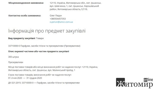 Перед Новим роком одне з підприємств Житомирщини закупило 300 презервативів