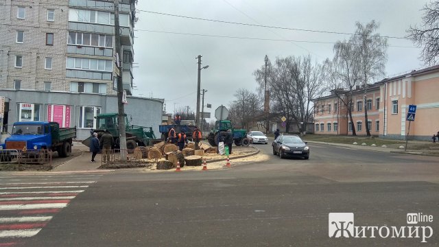 На перехресті в Бердичеві зрізають дерева, аби встановити світлофор