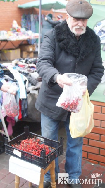 У Малині на базарі пенсіонер безкоштовно роздавав грона калини