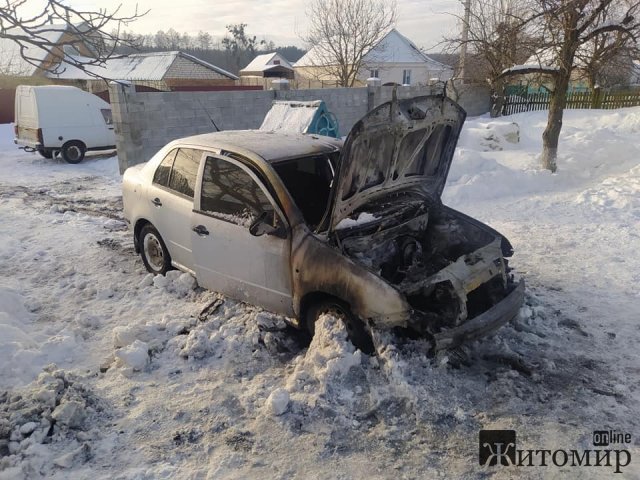 У селі на Житомирщині горіла Skoda: пошкоджено Range Rover, який знаходився поруч. ФОТО