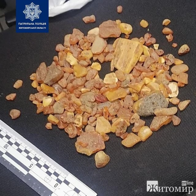 У Житомирі патрульні затримали чоловіка після крадіжки товарів з супермаркету: знайшли й мішечок з бурштином. ФОТО