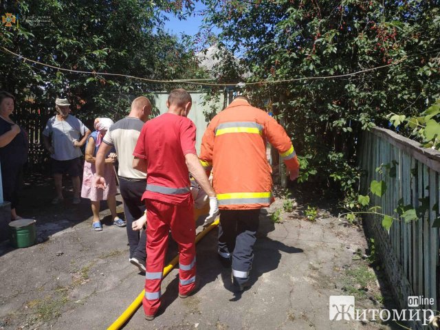 Під час гасіння пожежі в Житомирській області рятувальники винесли з будинку чоловіка. ФОТО
