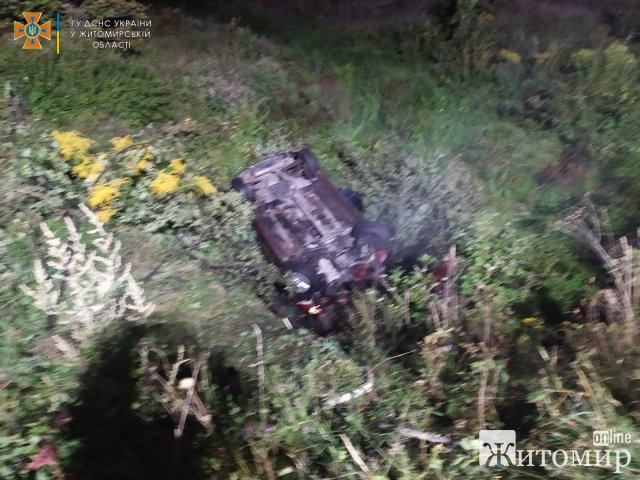 У Житомирському районі Mitsubishi злетів до меліоративного каналу, водія госпіталізували. ФОТО