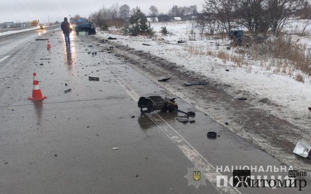 На трасі в Житомирській області ВАЗ виїхав на зустрічну смугу та врізався в Renault, загинула жінка. ФОТО