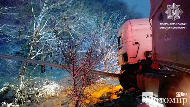 Біля Житомира через слизьку дорогу Scania врізалась в електроопору. ФОТО