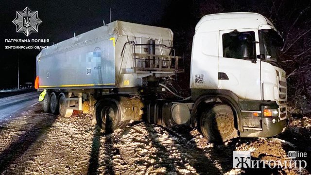 Біля Житомира через слизьку дорогу Scania врізалась в електроопору. ФОТО