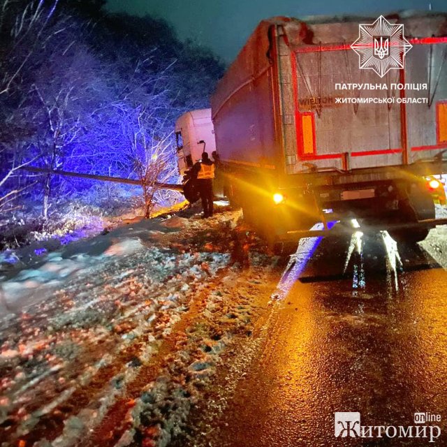 Біля Житомира через слизьку дорогу Scania врізалась в електроопору. ФОТО