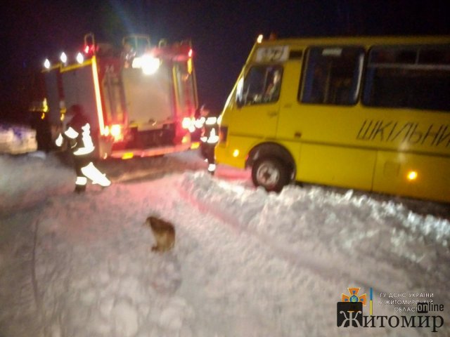 У Житомирській області шкільний автобус з дітьми знесло з сільської дороги в поле. ФОТО