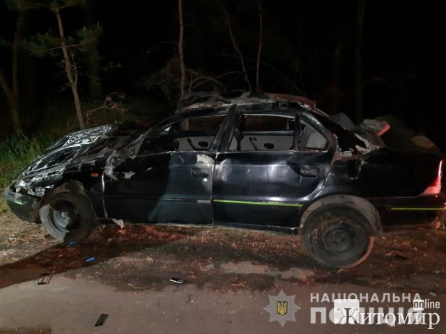 Уночі неподалік Житомира легковик злетів з дороги та перекинувся: двоє чоловіків загинули, один травмувався. ФОТО