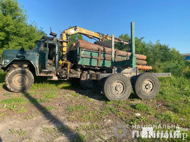 У селі поблизу Житомира поліцейські зупинили ЗІЛ з лісопродукцією, документів на деревину у водія не було. ФОТО