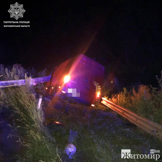 На трасі в Житомирській області бус та вантажівка після зіткнення з’їхали в кювет. ФОТО