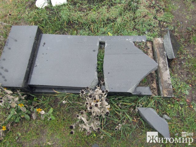На Житомирщині чоловік пошкодив на місцевому цвинтарі близько 10 надгробків. ФОТО