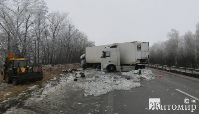 На трасі Київ-Чоп у Житомирській області зіштовхнулись Scania та DAF, є потерпілий. ФОТО
