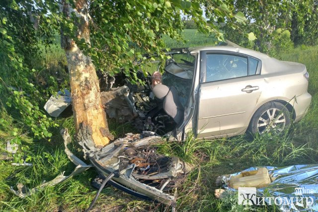На Житомирщині Nissan та MAZDA врізались у дерева: загинули дві людини. ФОТО