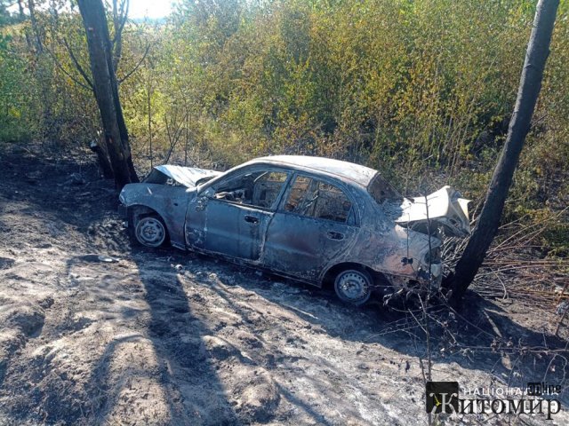 На автодорозі у Звягельському районі ЗАЗ з’їхав у кювет, перекинувся і спалахнув. ФОТО