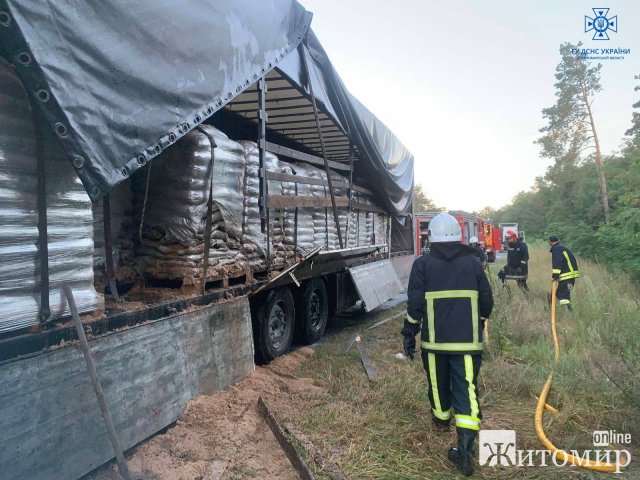 На автодорозі в Житомирській області горіла вантажівка, що перевозила палети. ФОТО