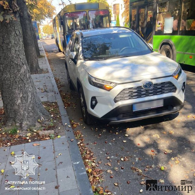 На Театральній в Житомирі через припаркований автомобіль водії тролейбусів не могли безпечно проїхати. ФОТО