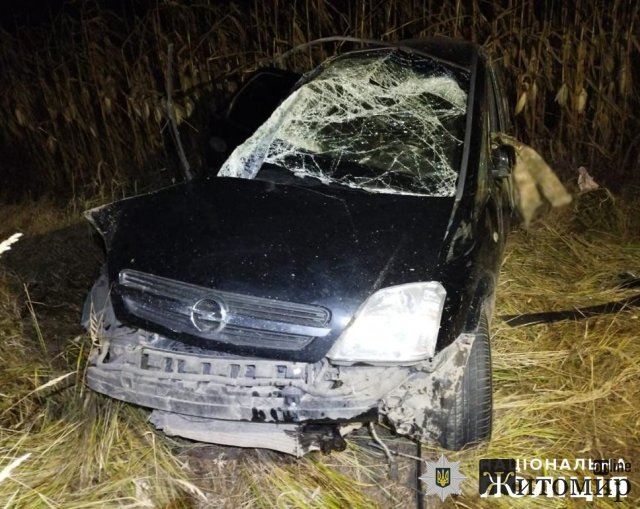 У Житомирській області Opel з'їхав у кювет та перекинувся: водійка загинула, пасажир травмований. ФОТО