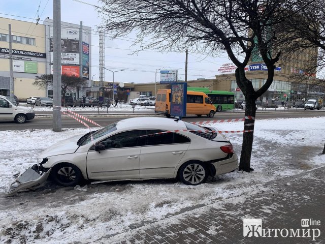 Два ДТП за 10 хвилин - у Житомирі горе-водія зупинило дерево. ФОТО