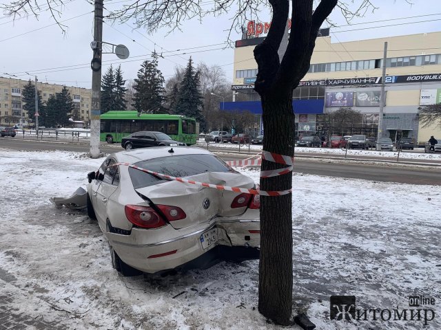 Два ДТП за 10 хвилин - у Житомирі горе-водія зупинило дерево. ФОТО