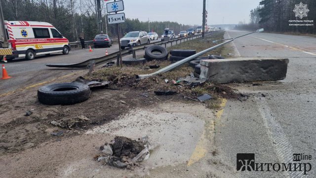 Неподалік Житомира Mitsubishi на швидкості протаранив колесовідбійник. ФОТО