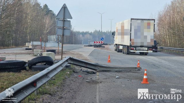 Неподалік Житомира Mitsubishi на швидкості протаранив колесовідбійник. ФОТО