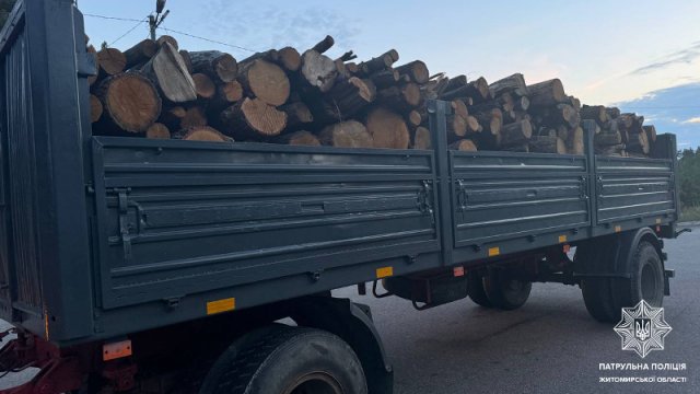 На Житомирщині патрульні зупиняли вантажівки: водії перевозили деревину без належних документів. ФОТО