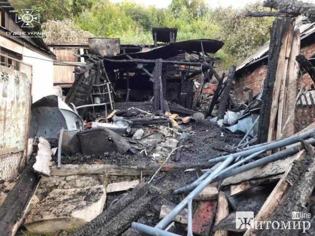 У Житомирі горіла господарча будівля: рятувальники встигли винести з приміщення газовий балон. ФОТО У Житомирі горіла господарча будівля: рятувальники встигли винести з приміщення газовий балон. ФОТО