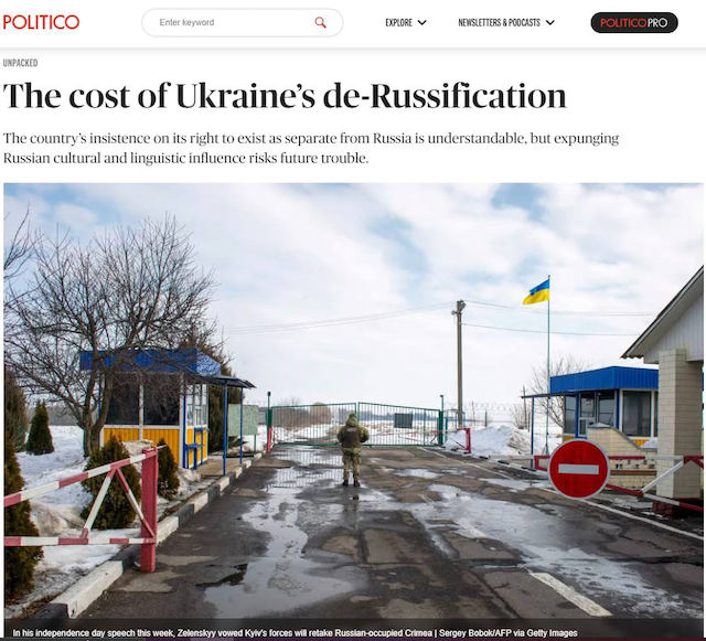 Політика дерусифікації в Україні може призвести до конфлікту після закінчення війни - Politico Політика дерусифікації в Україні може призвести до конфлікту після закінчення війни - Politico
