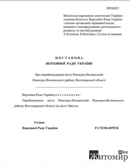Новоград-Волинський перейменували