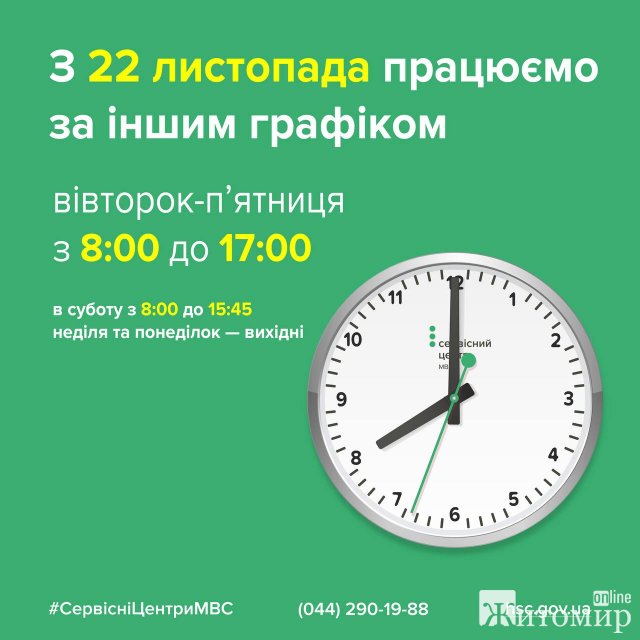 Сервісні центри МВС у Житомирській області змінюють графік роботи