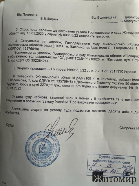 Житомирська облрада виграла суд проти "Олді"