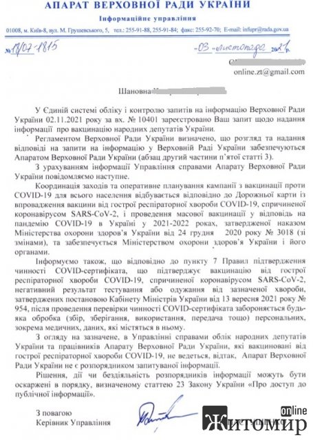 В апараті Верховної ради не знають про вакцинацію народних депутатів В апараті Верховної ради не знають про вакцинацію народних депутатів