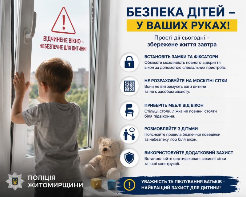 Поліція Житомирщини закликає батьків подбати про безпеку малечі