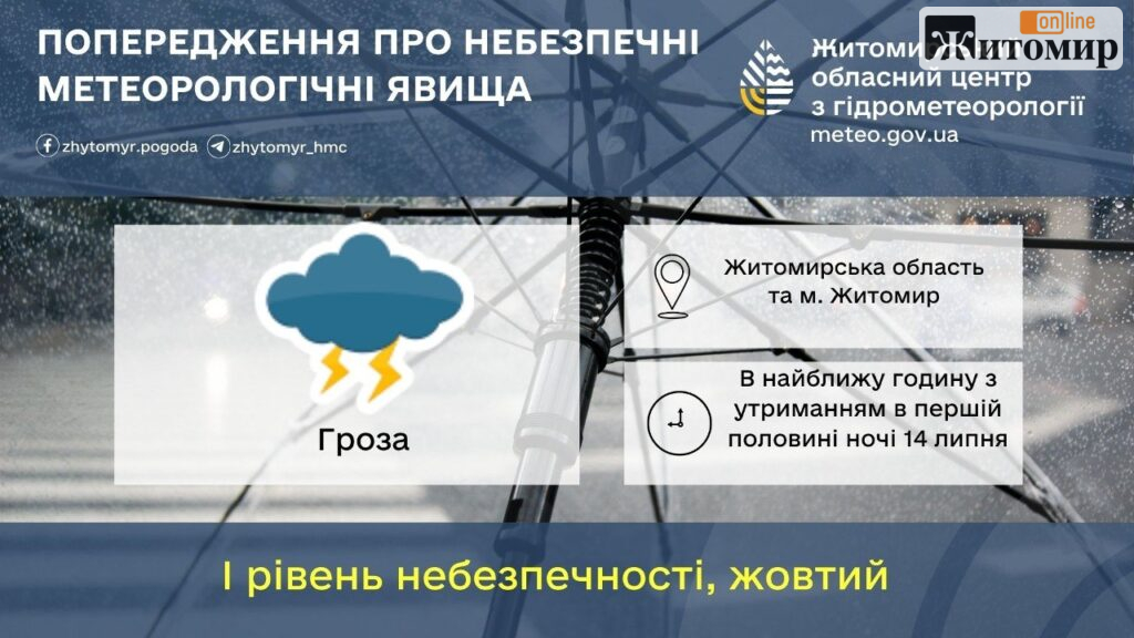 Гроза йде на Житомир: попередження діятиме до першої половини ночі - Інформація. Джерело: Zhitomir-OnLine Гроза йде на Житомир: попередження діятиме до першої половини ночі - фото №