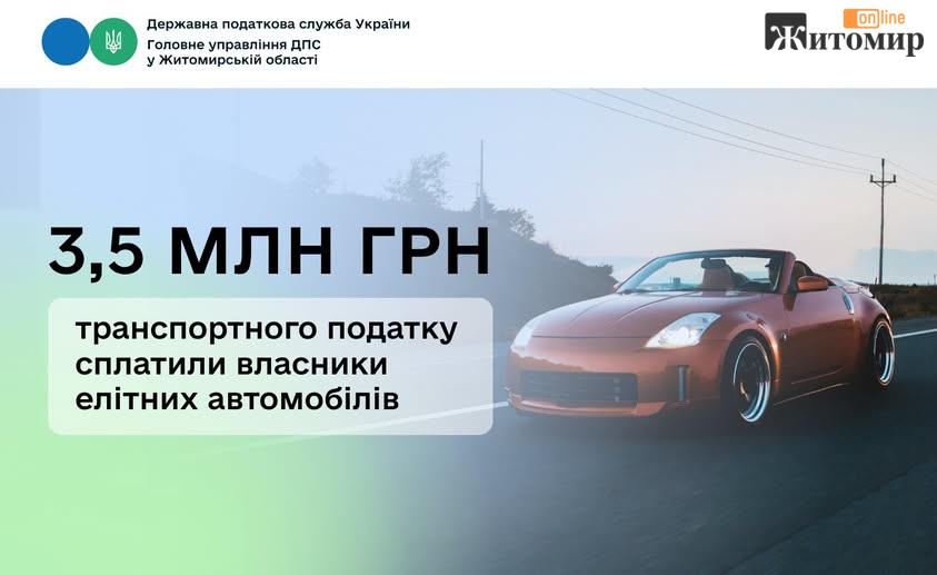 Власники елітних авто сплатили громадам Житомирщини майже 3,5 млн грн транспортного податку