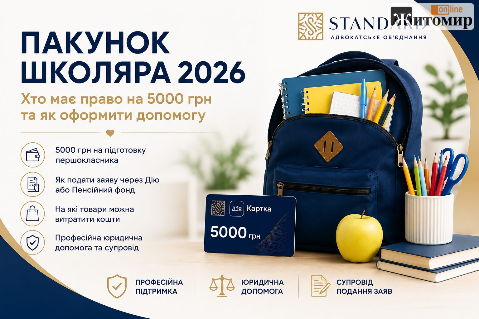 «Пакунок школяра» знову доступний у «Дії»: хто з житомирян отримає 5000 грн
