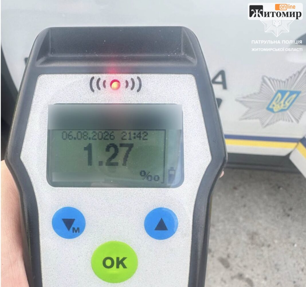 Screenshot Drager показав 1,27 проміле у водія Skoda на трасі М-07 на Житомирщині