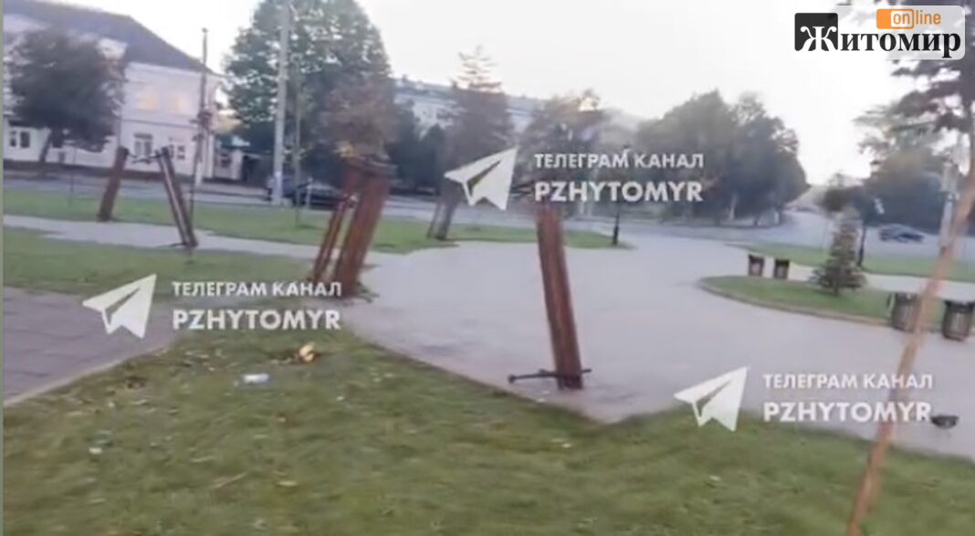 Screenshot «Лавку закинули на дерево»: у сквері на Короленка в Житомирі влаштували погром